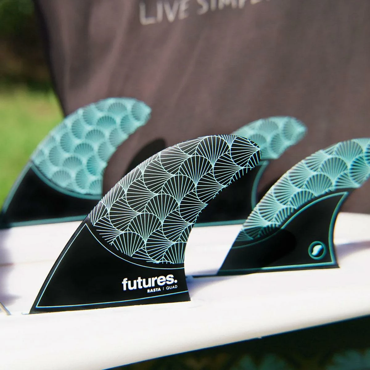 Futures Rasta Quad Surfboard Fins-BLK/TEAL 2 Futures Rasta Quad Surfboard Fins-BLK/TEAL - Image 2