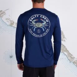 Salty Crew Blue Crabber Long Sleeve Sunshirt-White -Deals BC Surf Store 20135377 NVY 2
