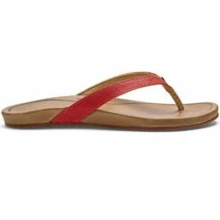 Olukai Hi'ona Women's Leather Beach Sandals-7-Paprika/Tan