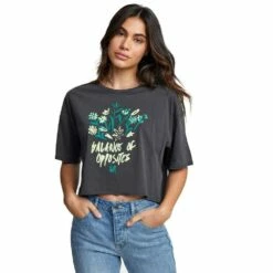 RVCA Flower Bunch Women's Cropped Short Sleeve T-Shirt-Medium-Black