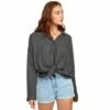 RVCA Habit Oversized Women's Button-Up Shirt-Medium-Black