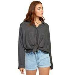 RVCA Habit Oversized Women's Button-Up Shirt-Medium-Black