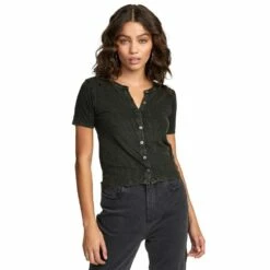 RVCA Retreat Women's Short Sleeve Top-Medium-Washed Black