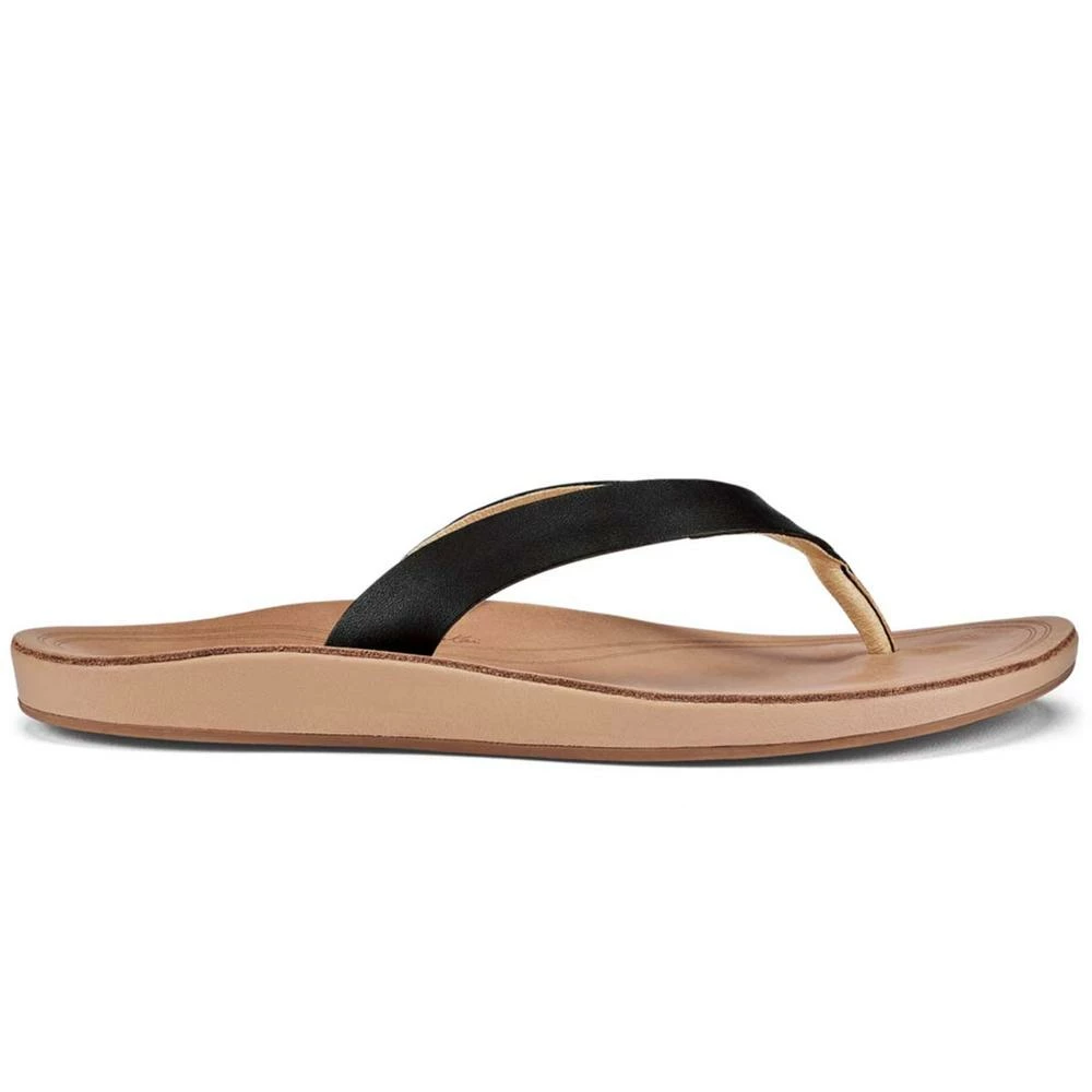 Olukai Nonohe Women's Leather Sandals-Black/Gold Sand 1 Olukai Nonohe Women's Leather Sandals-Black/Gold Sand
