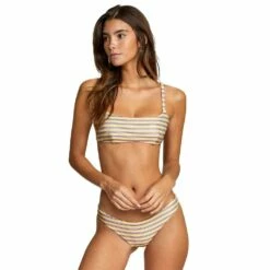 RVCA Stripe Out Bralette Bikini Top-Large-Cream