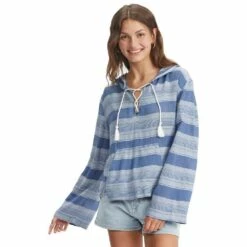 ROXY Head On Over Poncho Hoodie-Bijou Blue Horizon Stripe