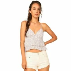 Ocean Drive Printed Rayon Ruffle Tank Top-French Blue Combo