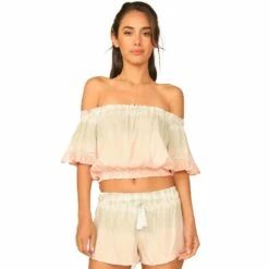 Ocean Drive Off Shoulder Bell Sleeve Top-Medium-Spring Meadow