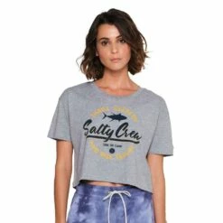 Salty Crew Scripted Short Sleeve Crop Top-Medium-Athletic Heather