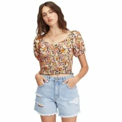 Billabong Get Along Puff Sleeve Top-Black Multi