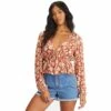 Billabong Time Goes By Long Sleeve Crop Top-Red Clay