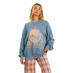 Billabong Salty Blonde Coastal Crew Oversized Crewneck Sweatshirt-Small-Deja Blue