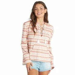 ROXY Paradise Calling Woven Poncho Hoodie-BAKED CLAY RIVER STRIPE