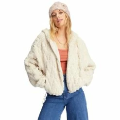 Billabong Marlowe Fleece Zip-Up Hooded Jacket-Large-Antique White