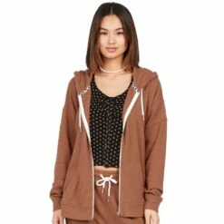 Volcom Lived In Lounge Zip Hoodie-Dark Clay