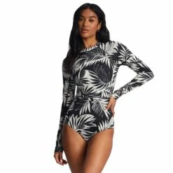 Billabong Spotted In Paradise UPF 50 Long Sleeve One-Piece Swimsuit-White Cap