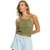 ROXY Malibu Crush Knitted Halter Top-Loden Green