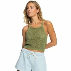 ROXY Malibu Crush Knitted Halter Top-Loden Green